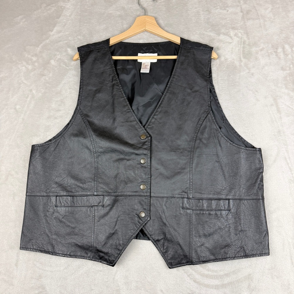 VTG Veranesi Leather Vest Womens 1X Black Snap Front Biker Moto Western Street